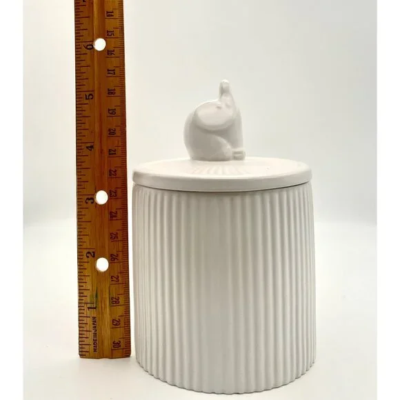 RARE White Ceramic Elephant Lidded Canister Whimsical Storage Decor 6" H - Picture 5 of 9